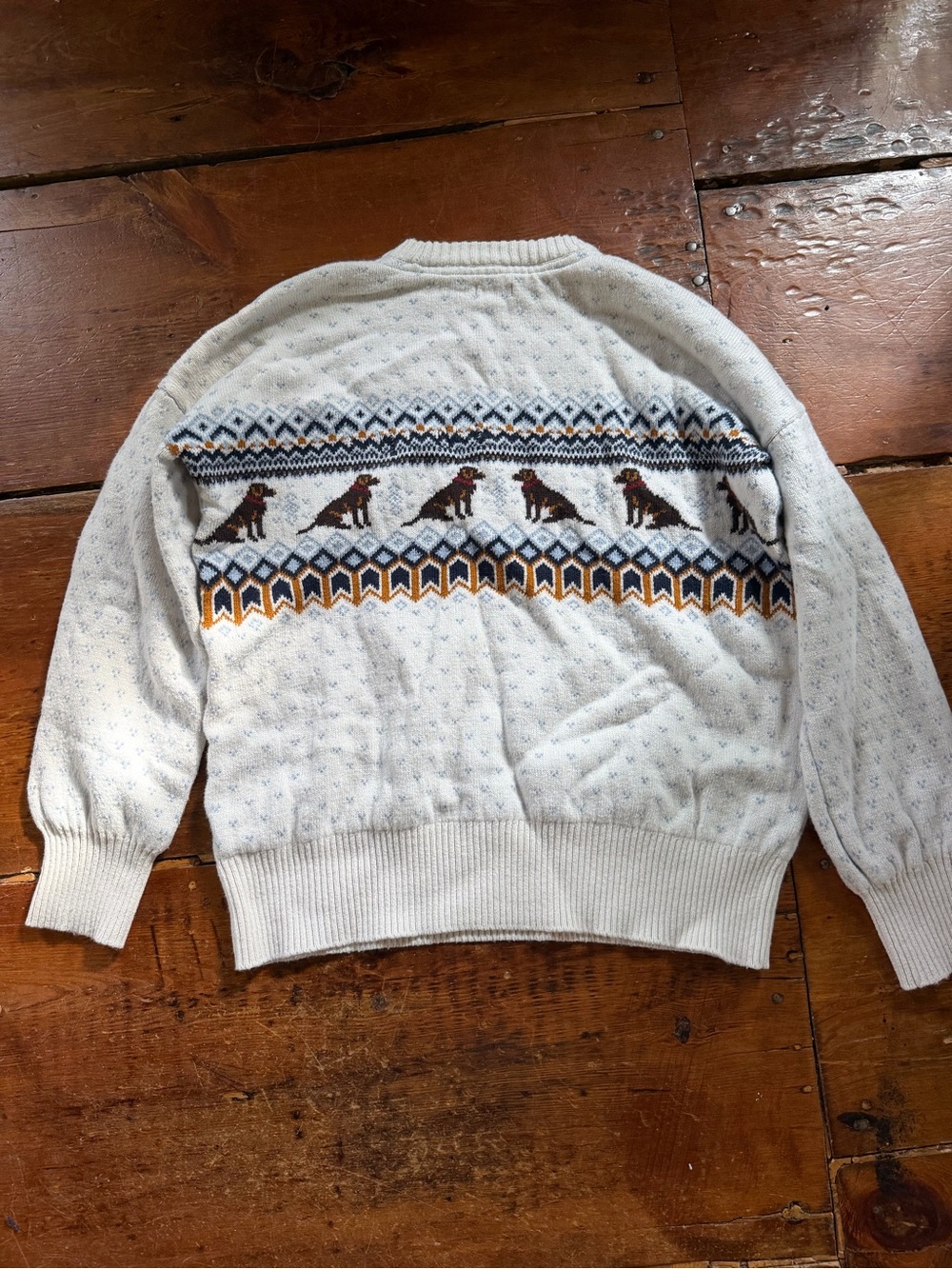 L.L. Bean Cream Crewneck Sweater with hunting Dog Fair Isle Motif M - Picture 2 of 6